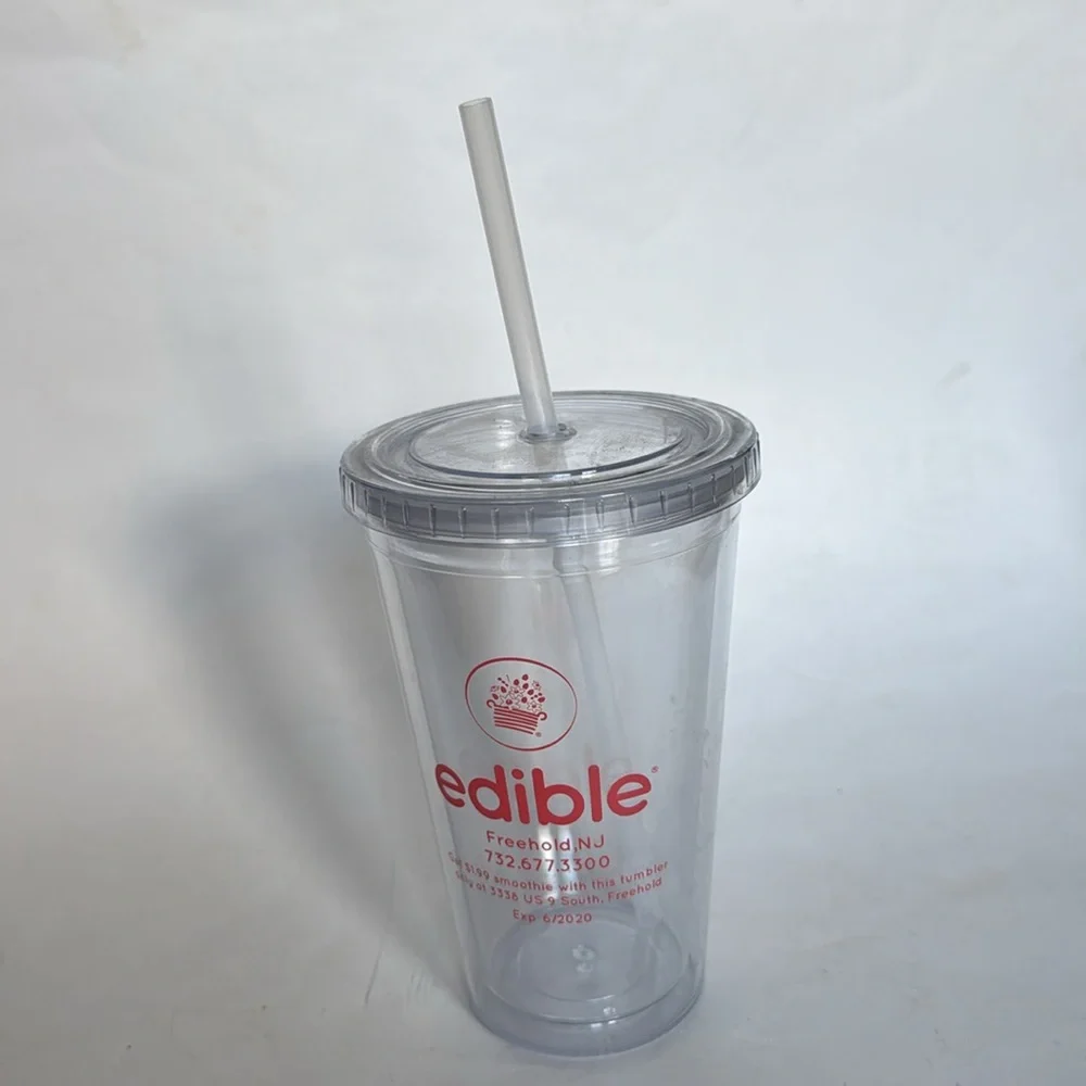 Plastic Drink Smoothie Cup with Screw Lid & Straw BPA-Free EUC